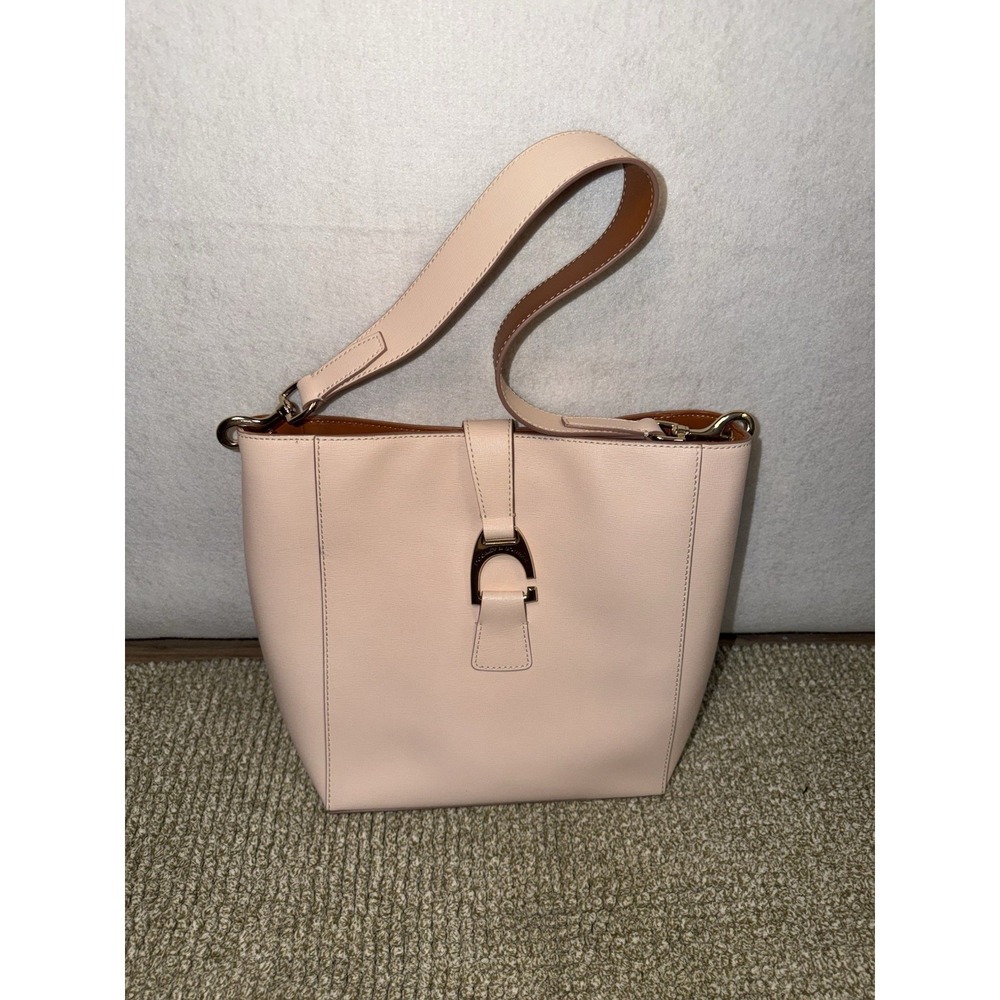 Dooney & Bourke Purse Ashby Light Pink Leather Shoulder Saffiano Bucket